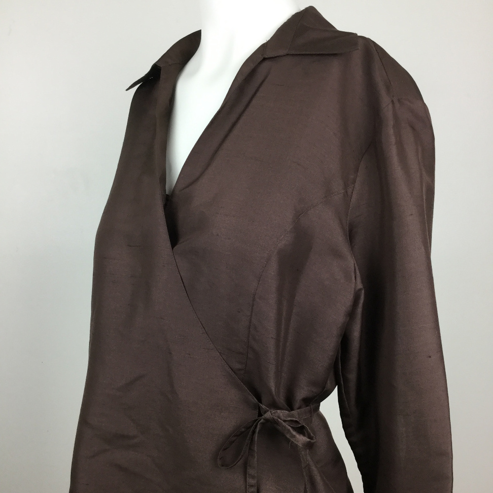 Anne Carson 3/4 Slv Silk Wrap Blouse, M